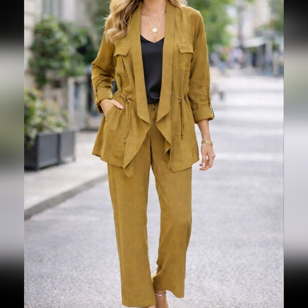 Rachel Zoe XL Olive Greenish Drapey Relaxed Career Blazer And Drawstring Pants